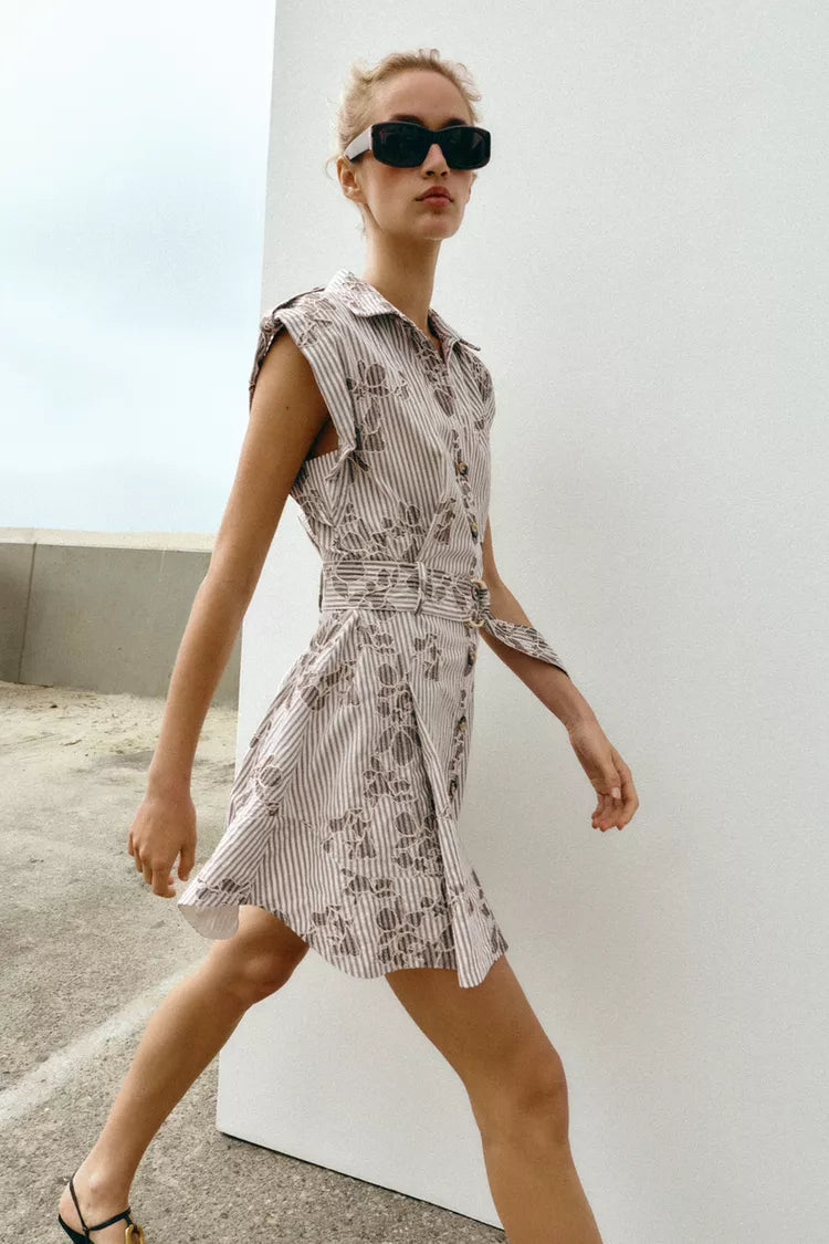 [B6] EMBROIDERED SEQUIN BELTED DRESS