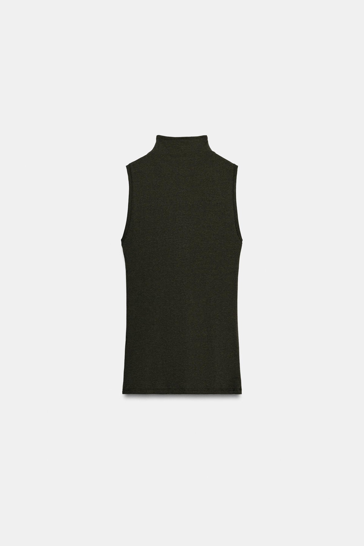 BUTTONED HIGH NECK TOP -Olive Green