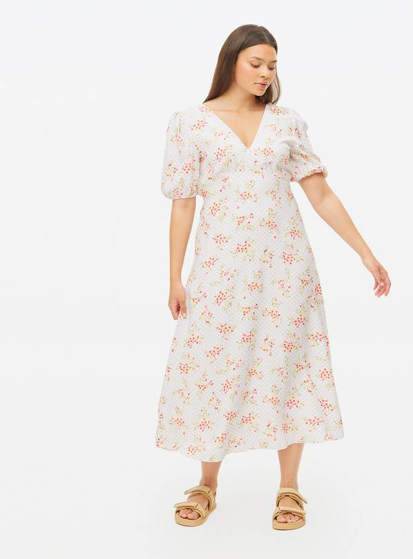 FLORAL PRINTED GINGHAM TEA DRESS