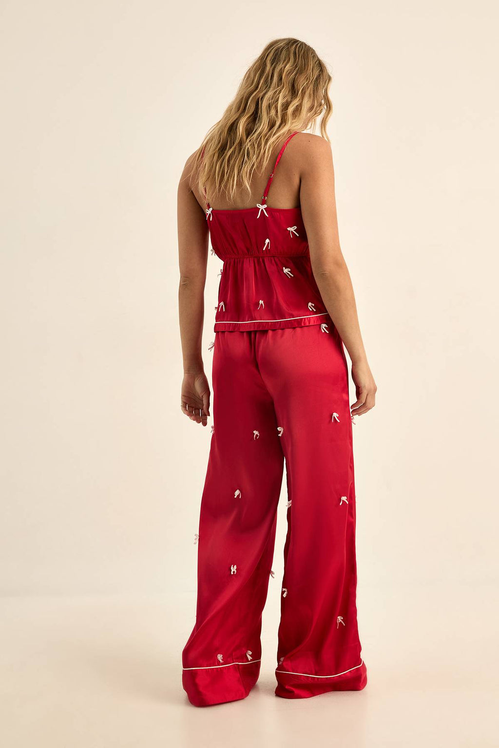 [E1] BOW DETAIL CAMI AND TROUSER PAJAMA SET