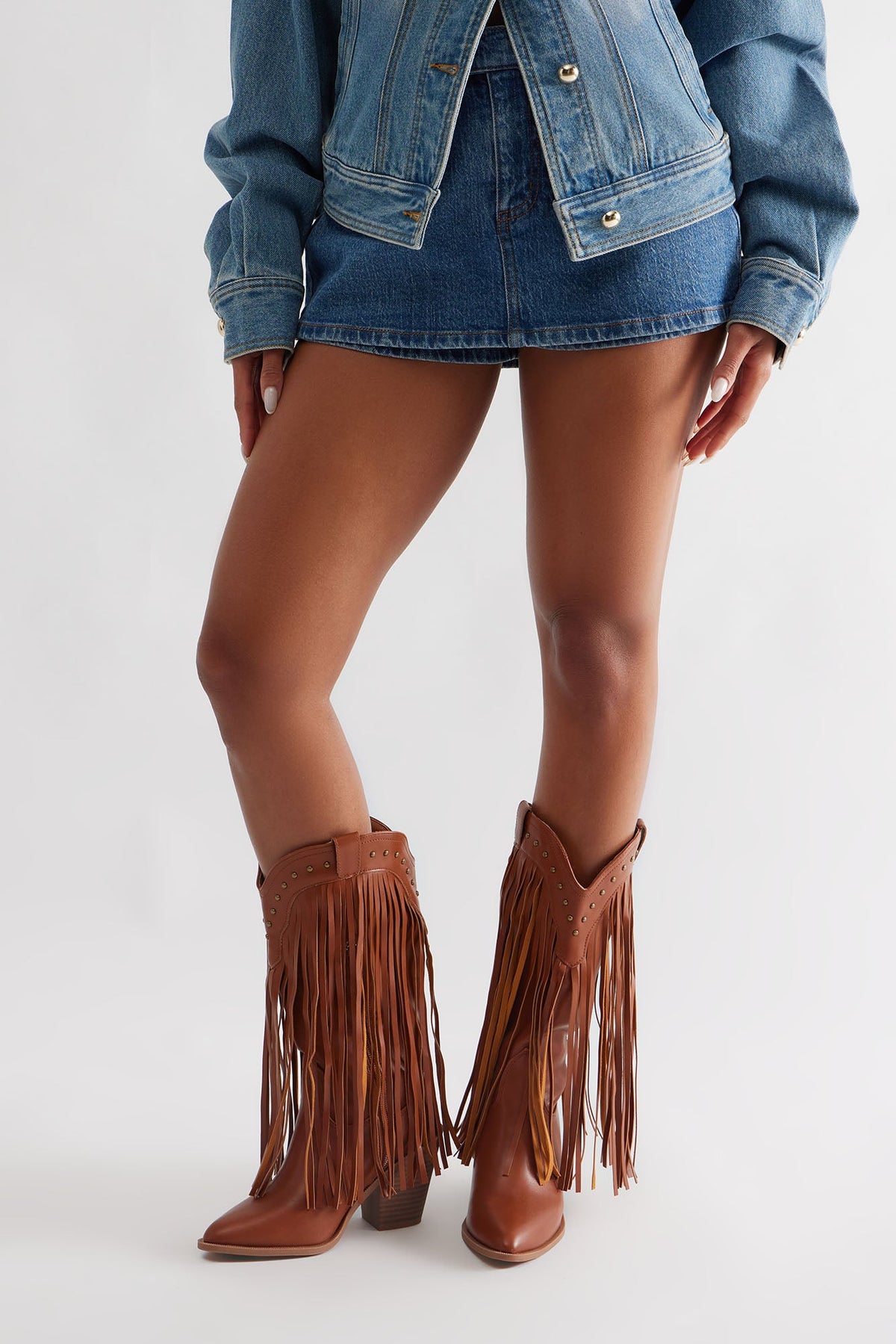 Rancher Studded Fringe Cowboy Boots - Tan - vue 3