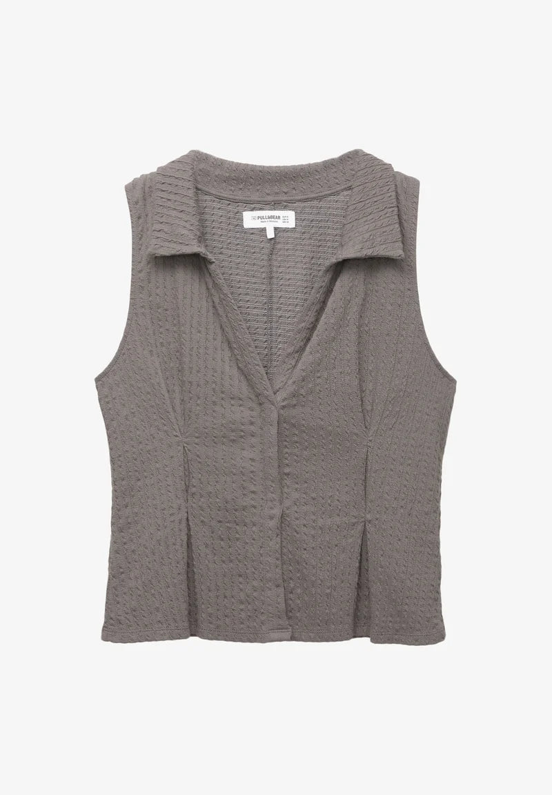 [C1] PINSTRIPE HALTER VEST TOP - GREY