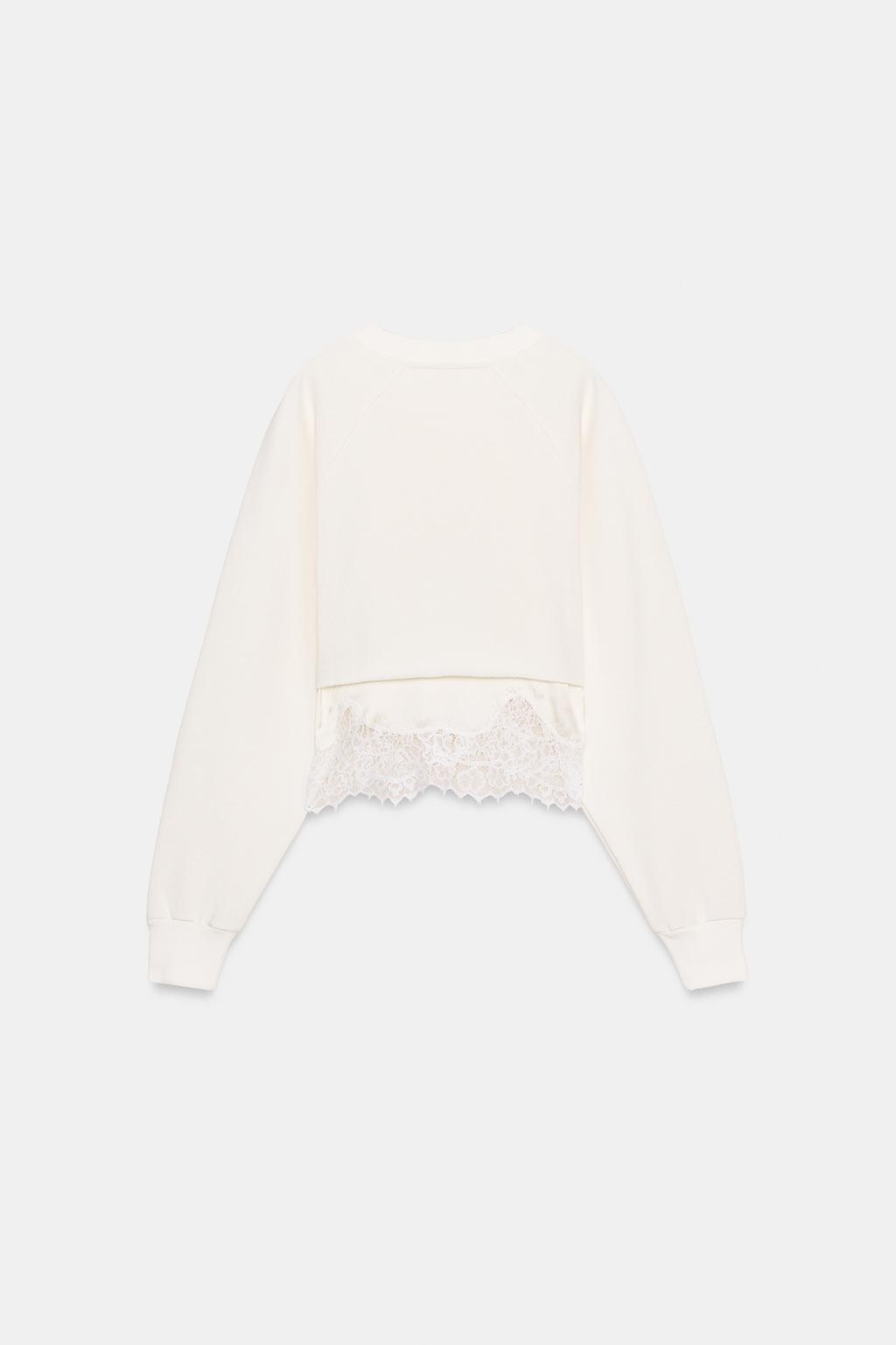 TWO-TONE LACE CROP SWEATSHIRT