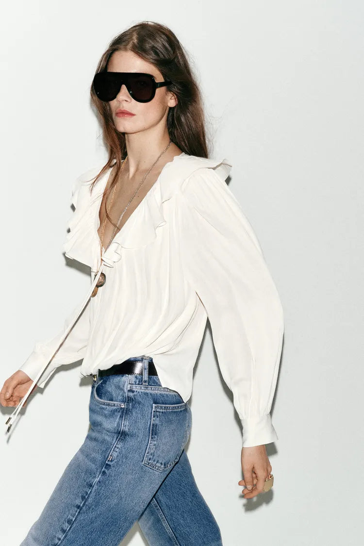 [B1] SATIN BLOUSE WITH SHOULDER PADS