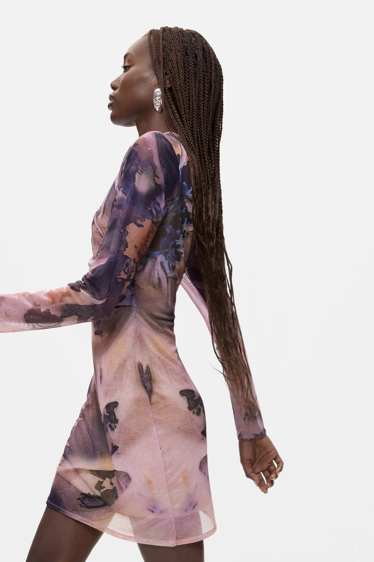 [E1] PRINTED LONG-SLEEVE DRESS