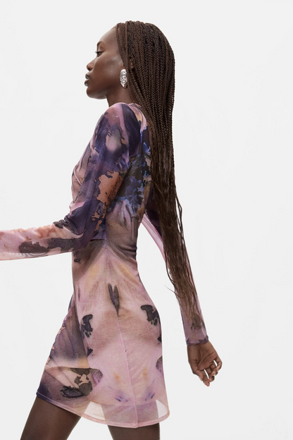 PRINTED LONG-SLEEVE DRESS