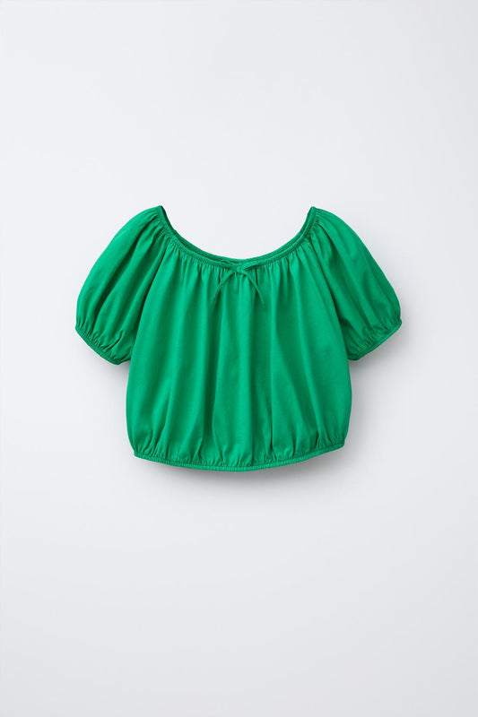 cotton top featuring short balloon sleeves