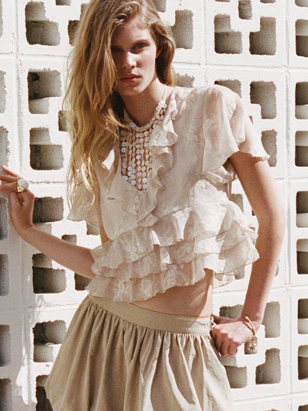 [A3] FLORAL EMBROIDERED FLUTTER SLEEVES RUFFLESTOP