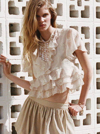 [A3] FLORAL EMBROIDERED FLUTTER SLEEVES RUFFLESTOP