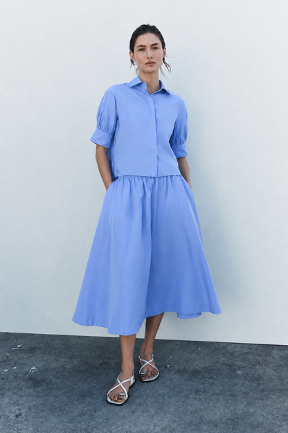 Sky Blue Shirt & Midi Skirt Co-Ord Set
