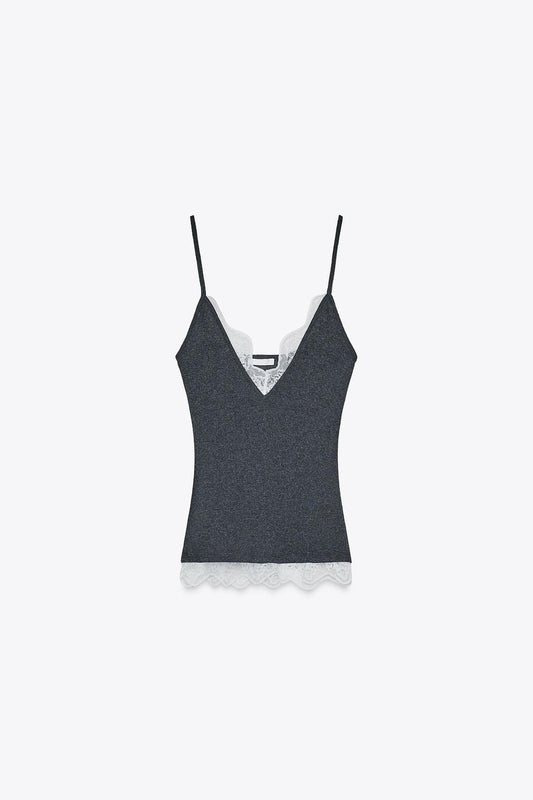 Lace Trim Knit Camisole Top