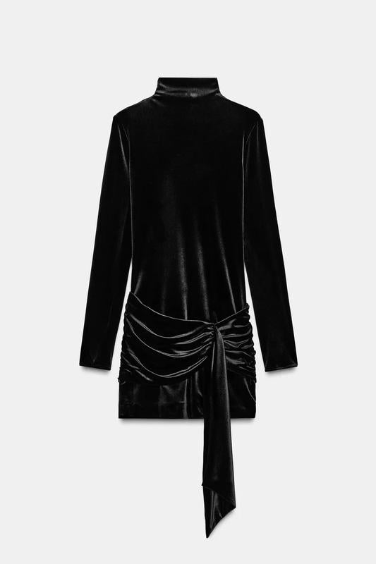 Short Velvet Dress With Sash