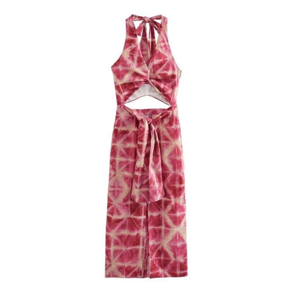 Cutout Halter Bohemian Tie Dye Midi Dress