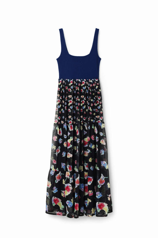 Robe midi combinée fleurs