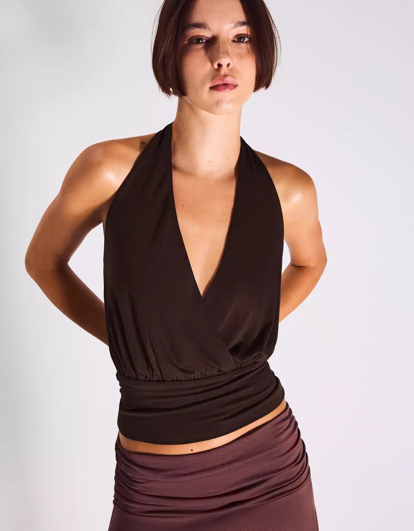 TOP CROISÉ FRONCÉ À CEINTURE