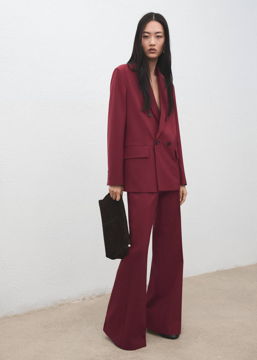 MANGO wide-leg suit trousers in wine – full view