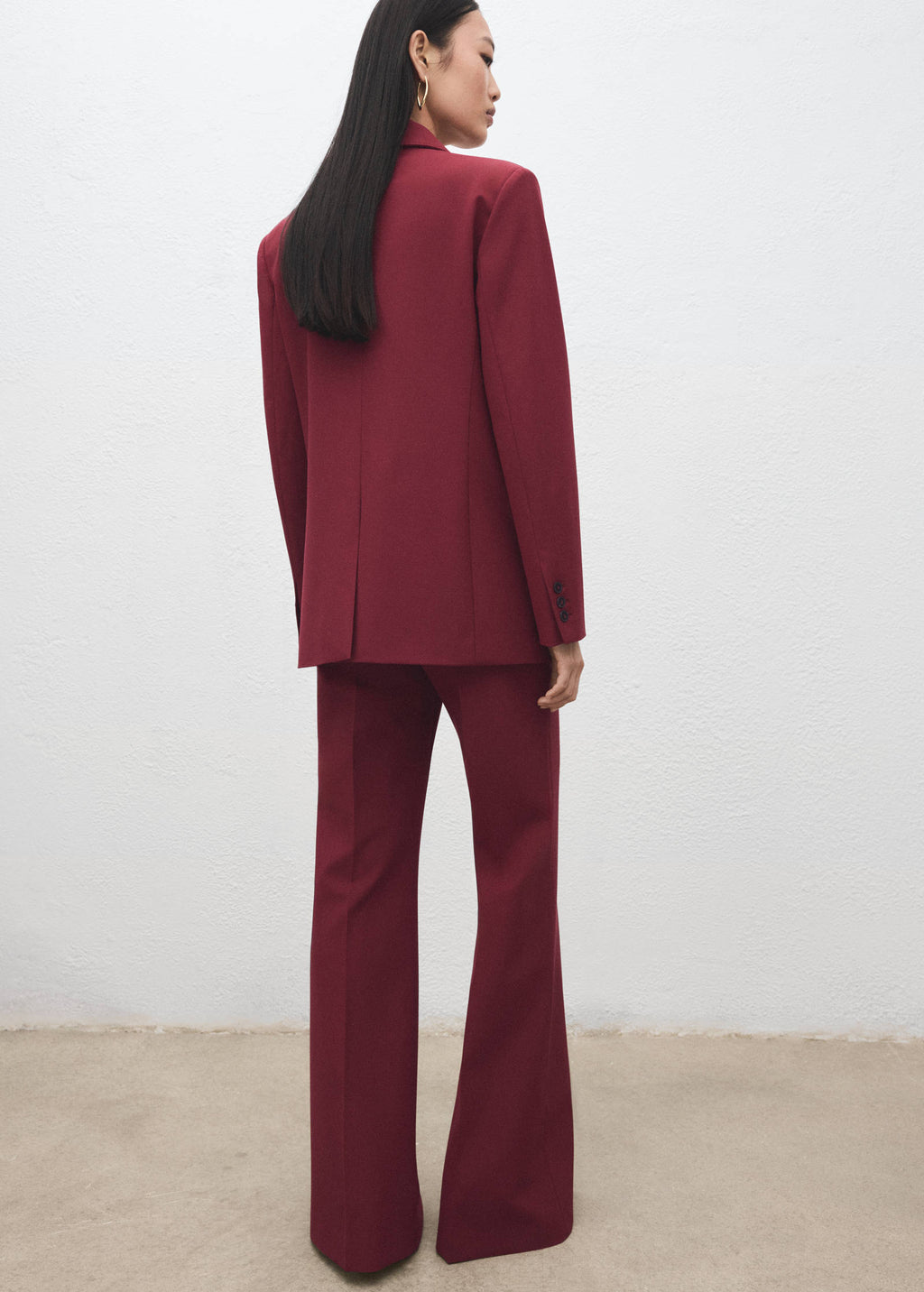 MANGO wide-leg suit trousers in wine – back view