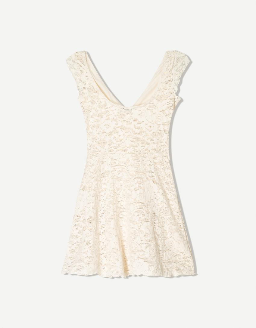 Bershka crochet mini dress in ecru