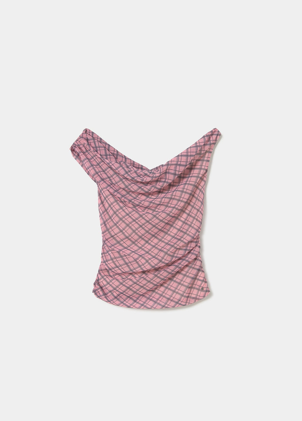 [C1] ASYMMETRICAL PLAID MESH TOP
