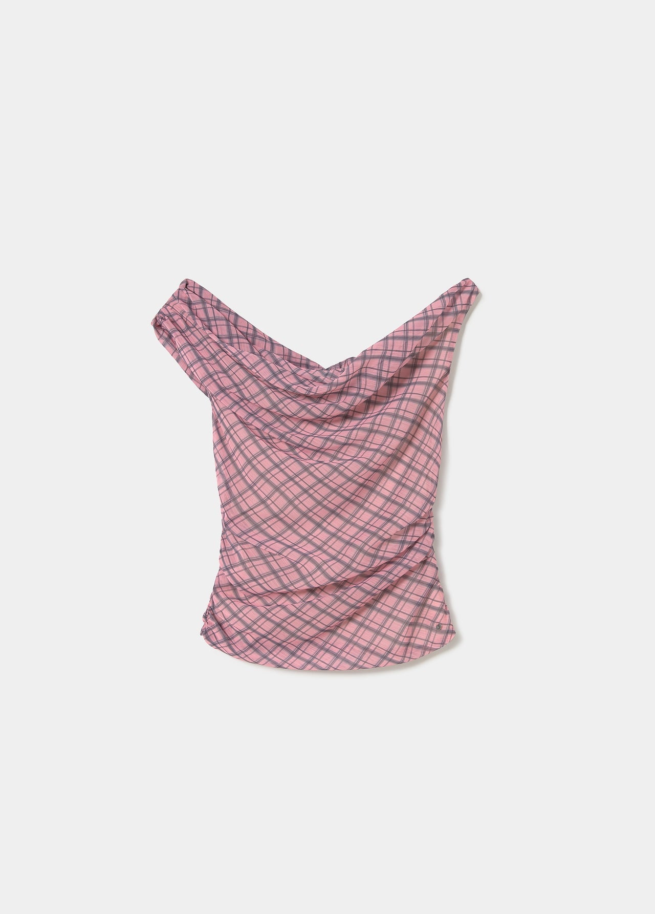 ASYMMETRICAL PLAID MESH TOP