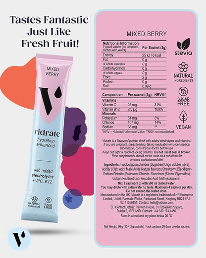 ViDrate Hydration Electrolyte Sachets Mixed Berry - 12 Sachets