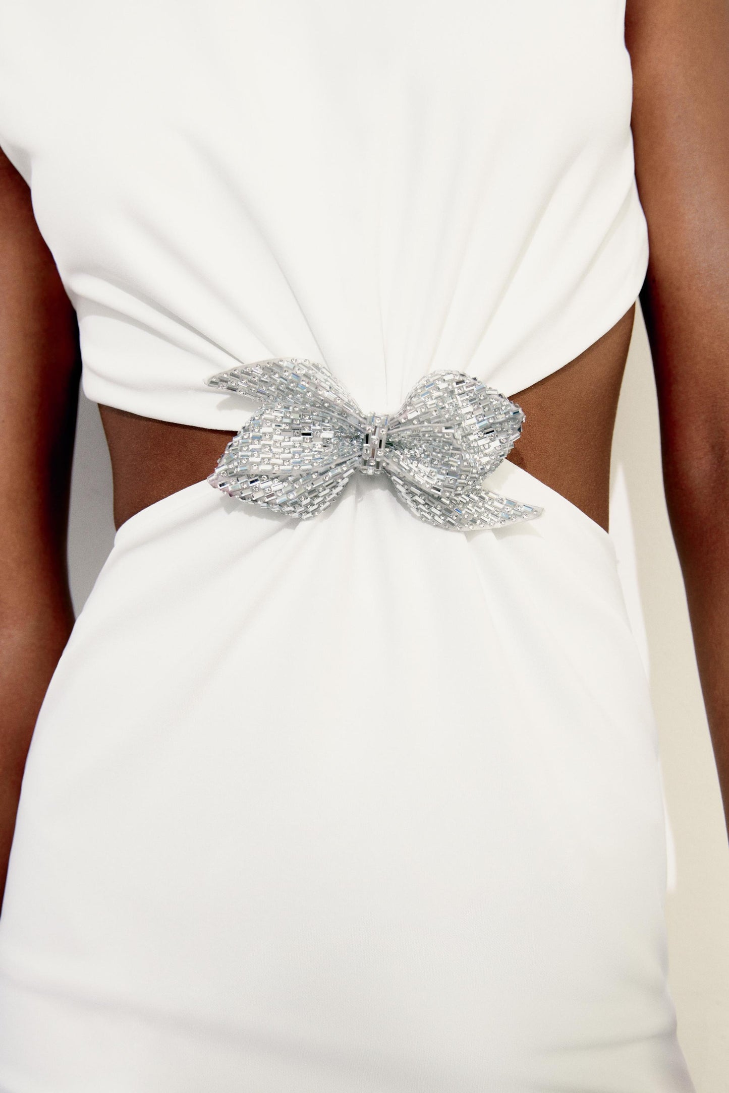 ZARA mini white dress cut out rhinestones bow wedding party coctail