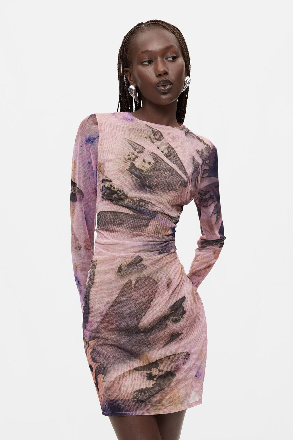 [E1] PRINTED LONG-SLEEVE DRESS