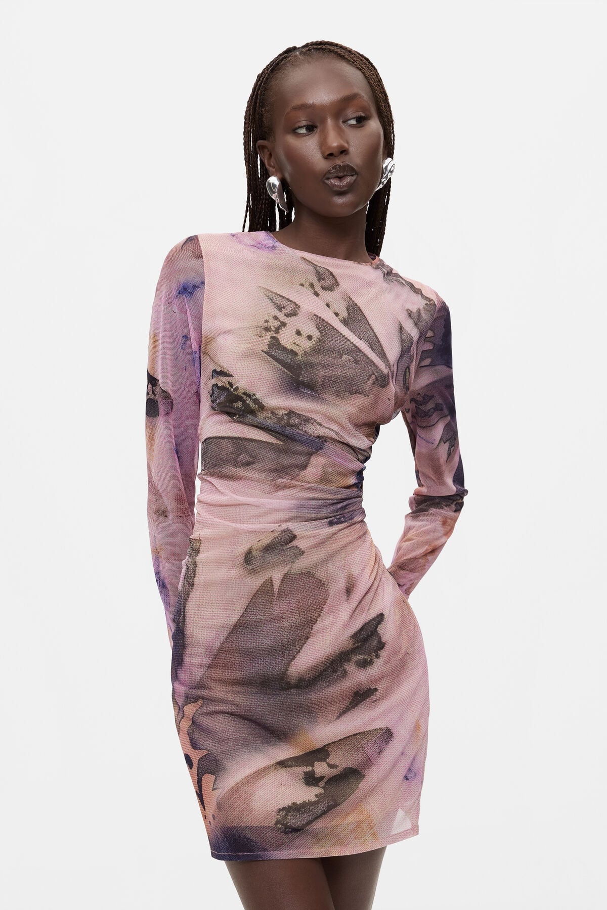 [E1] PRINTED LONG-SLEEVE DRESS