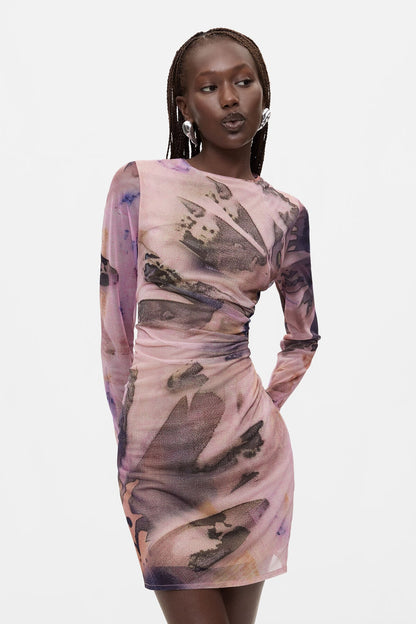 PRINTED LONG-SLEEVE DRESS
