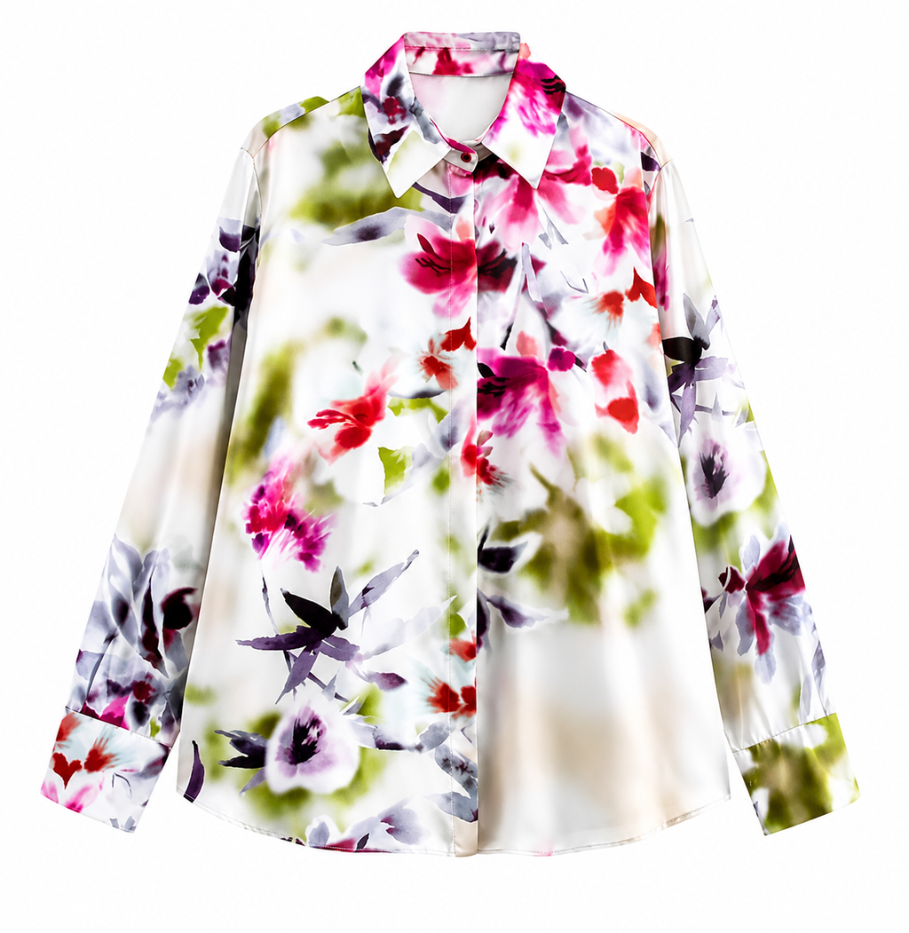 [B8] FLORAL SATIN SHIRT