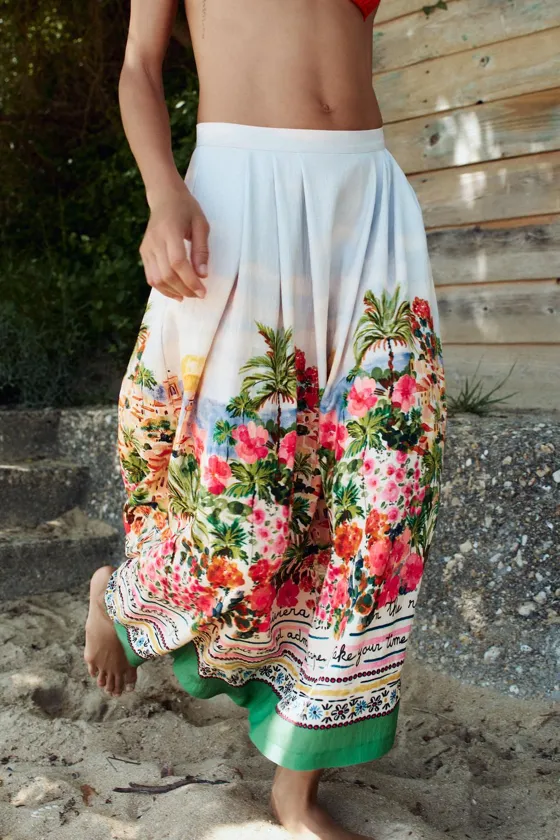 [A6] Printed Midi Skirt