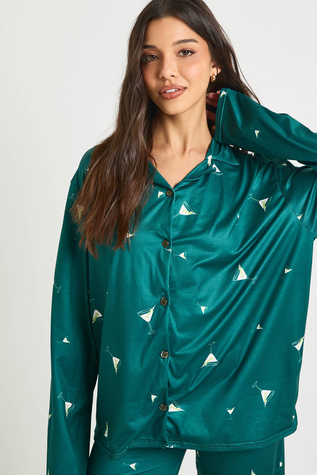 [E1] MARTINI PRINT LONG SLEEVE TOP & TROUSERS PYJAMA SET