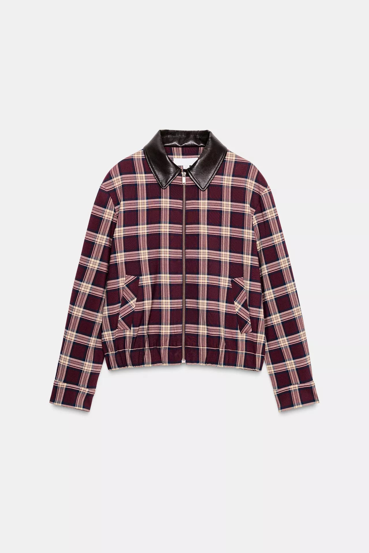 CHECKED BOMBER JACKET WITH LEATHER EFFECT LAPEL