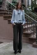 [A2] SATIN-FINISH JACQUARD SHIRT WITH BOW