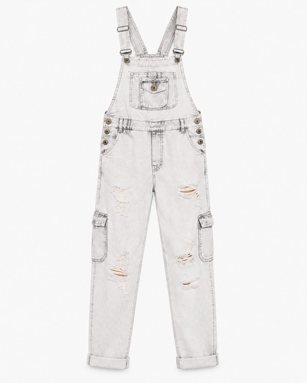 Zara Distressed Denim Cargo Dungarees – Light Wash