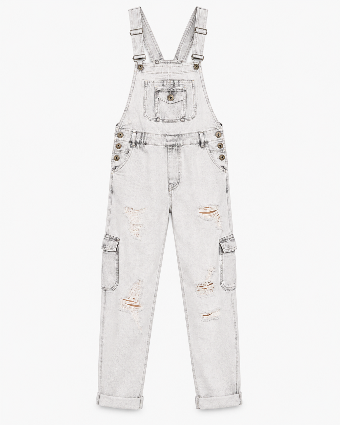 Zara Distressed Denim Cargo Dungarees – Light Wash