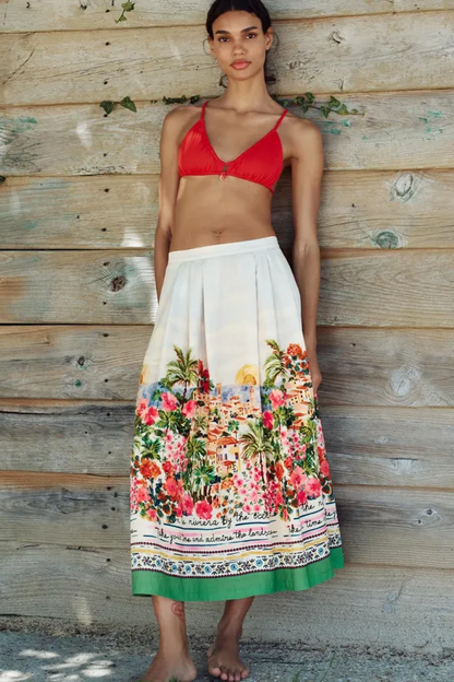 [A6] Printed Midi Skirt
