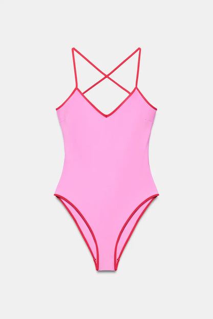 CONTRAST LACE-UP SWIMSUIT