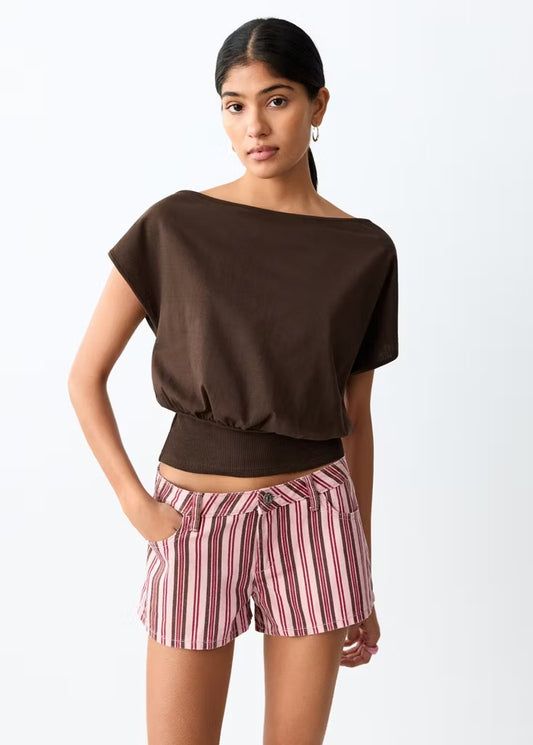 GATHERED BOAT NECK TOP