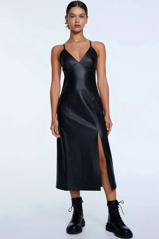 Leather-effect dress by Stradivarius