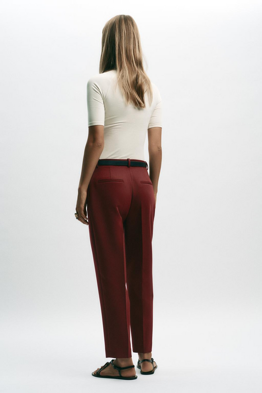 High-waisted straight-leg trousers