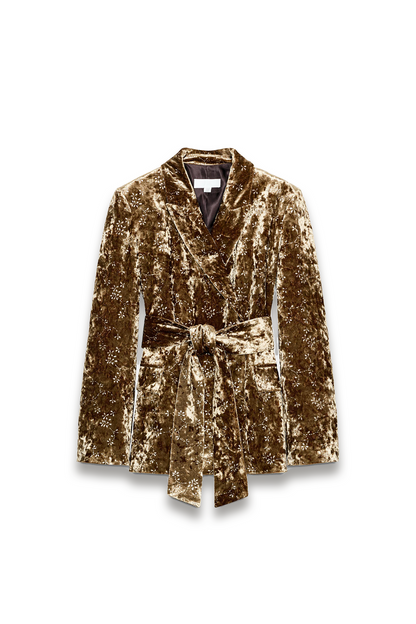 Velvet Blazer With Metallic Thread Belt and trousers