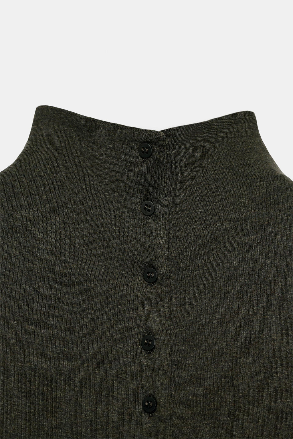 BUTTONED HIGH NECK TOP -Olive Green