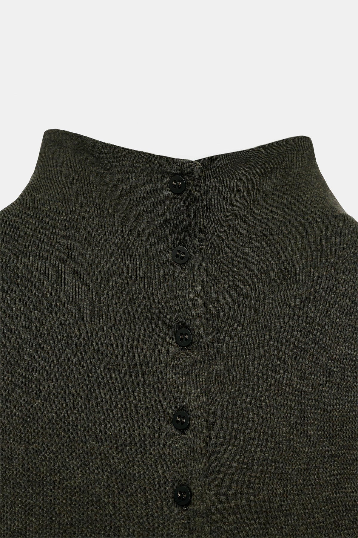 BUTTONED HIGH NECK TOP -Olive Green