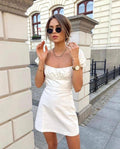 PUFF SLEEVE BACKLESS MINI DRESS | WHITE