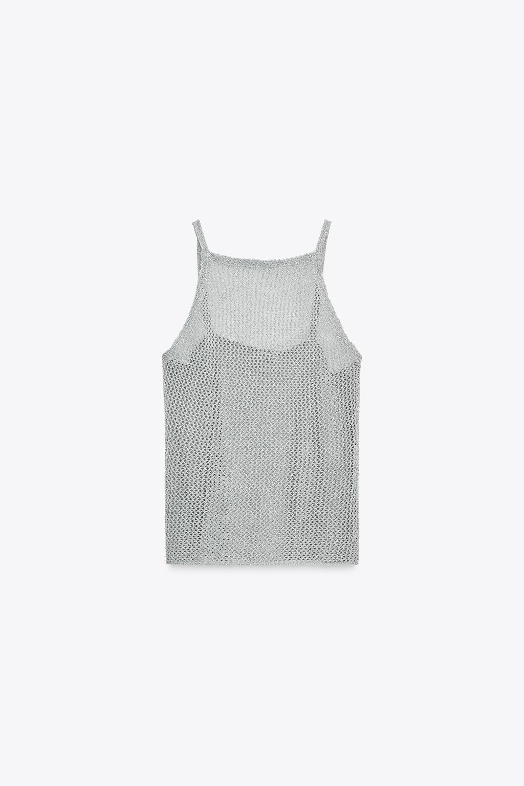 [B7] METALLIC SILVER KNIT MESH TANK TOP