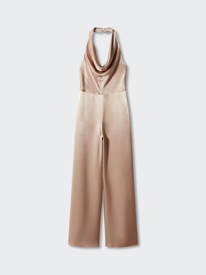 [B2] SATIN JUMPSUIT WITH DRAPED NECKLINE