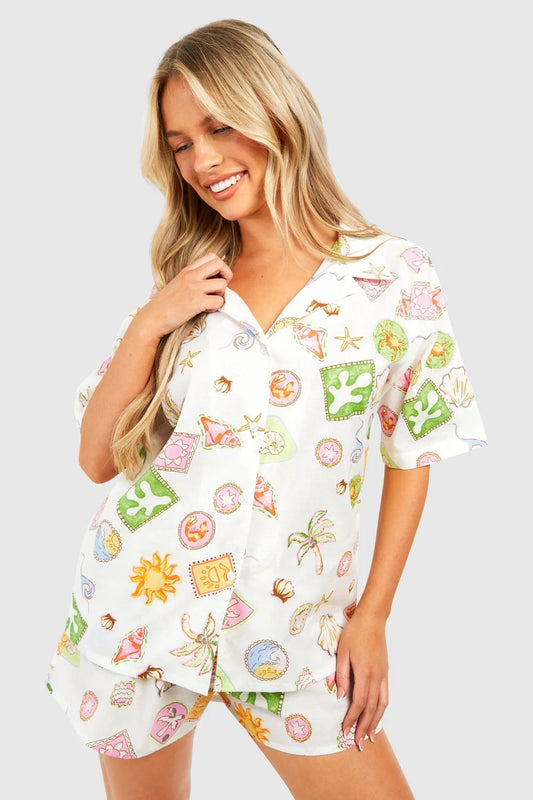 Cotton poplin sea motif set