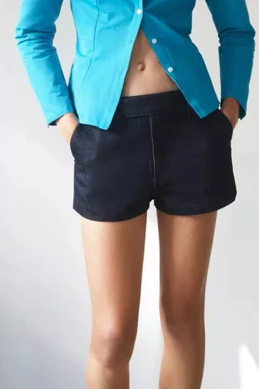 [X6] TRF MID-WAIST DENIM SHORTS