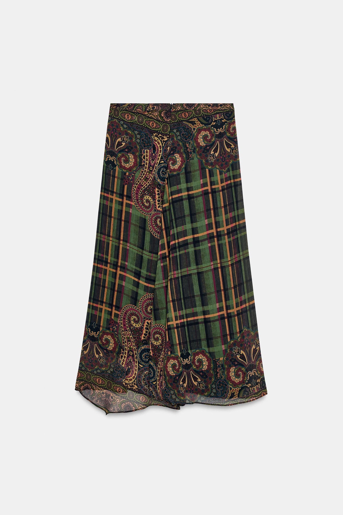 ASYMMETRIC PRINTED MIDI SKIRT